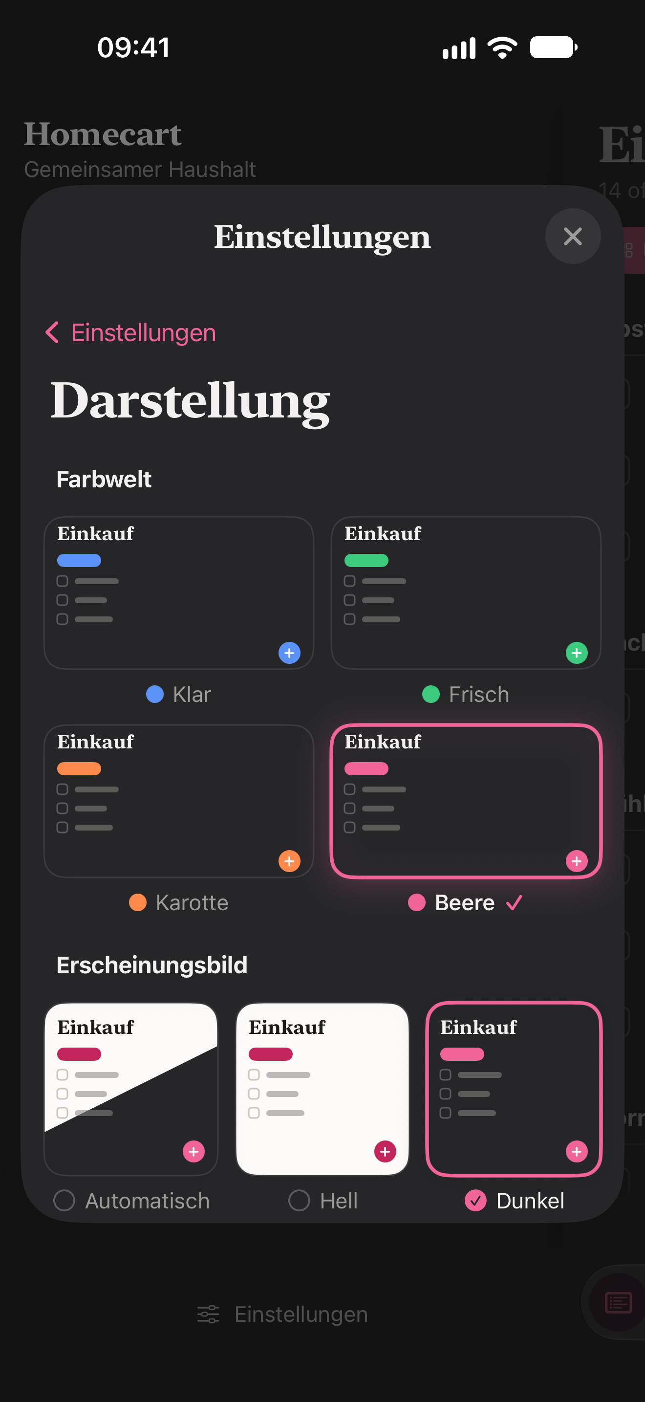 Darstellung: Farbwelten und Dunkelmodus