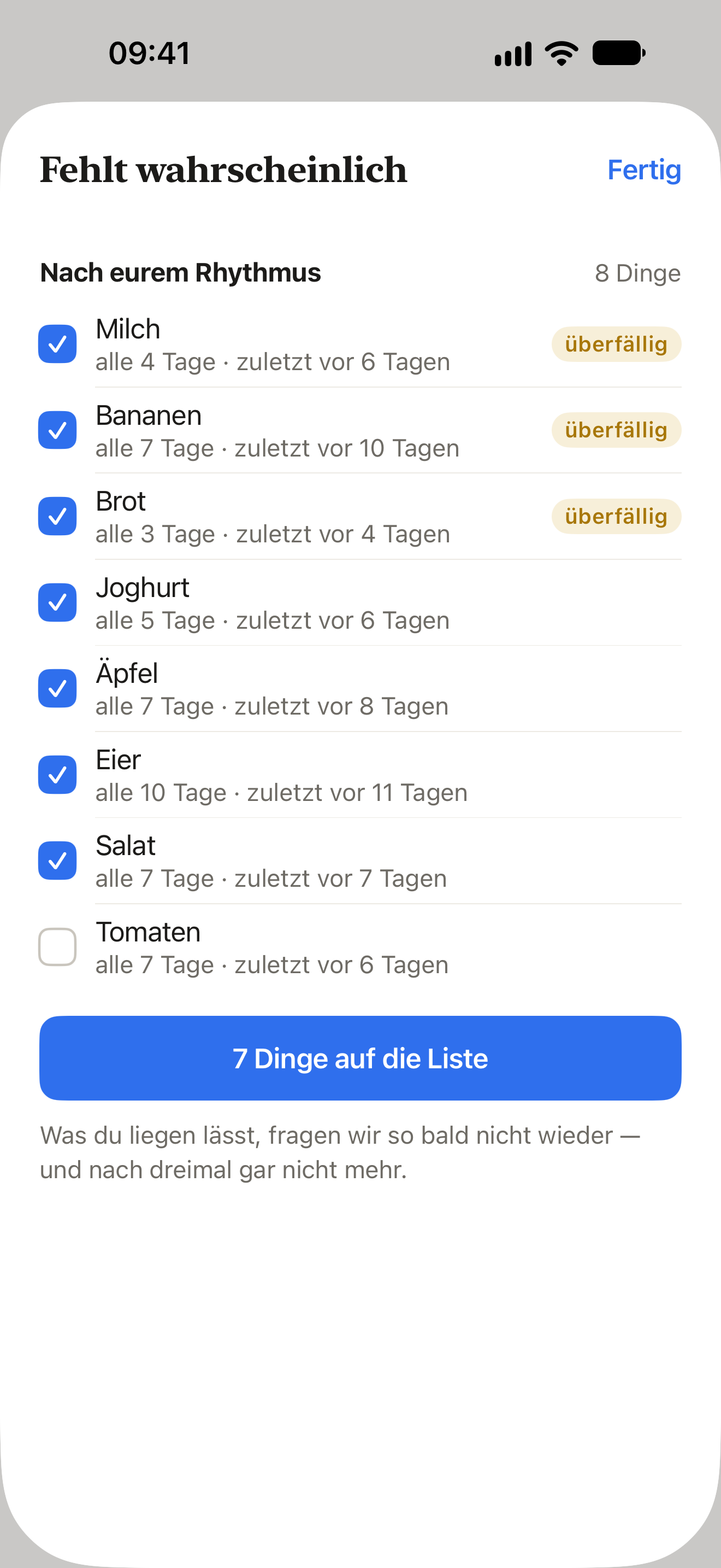 Fehlt wahrscheinlich: Vorschläge nach eurem Rhythmus