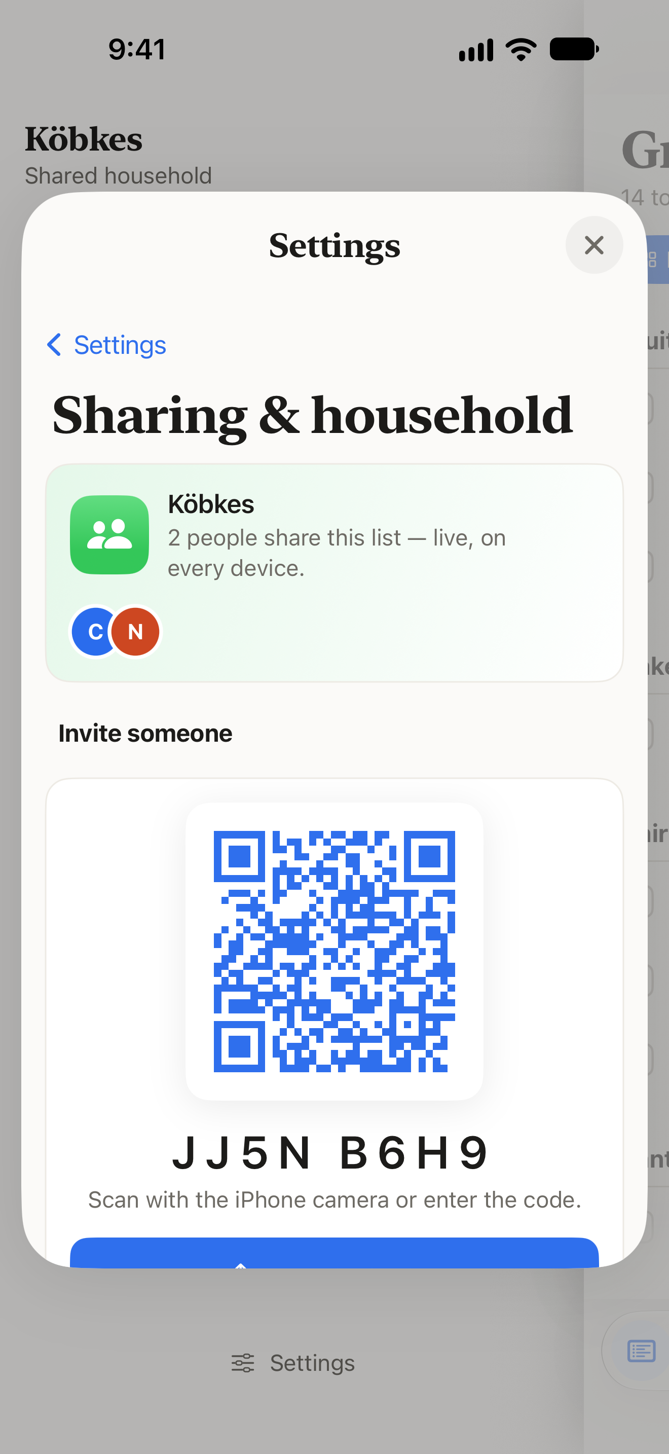 Sharing & household with QR code
