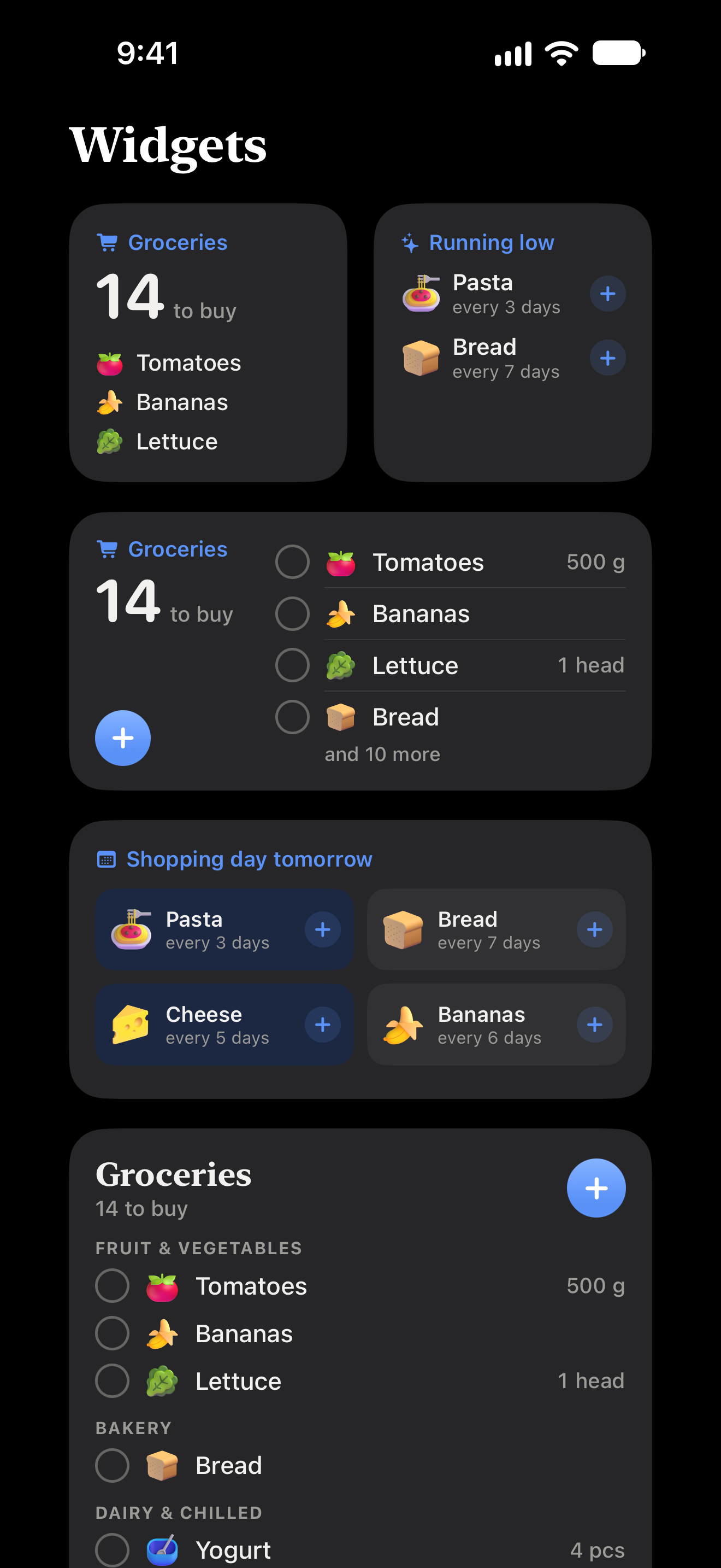 Homecart widgets